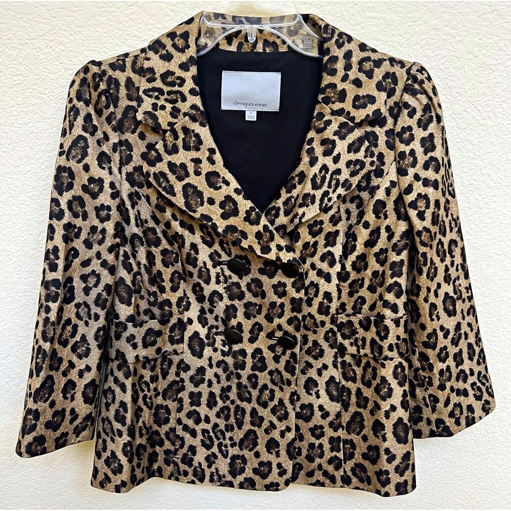 Classiques Entier Leopard Animal Print Button Front Blazer Jacket Size Small